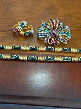 Joan Rivers Enamel Earrings, Bracelets and Pin Matched Set